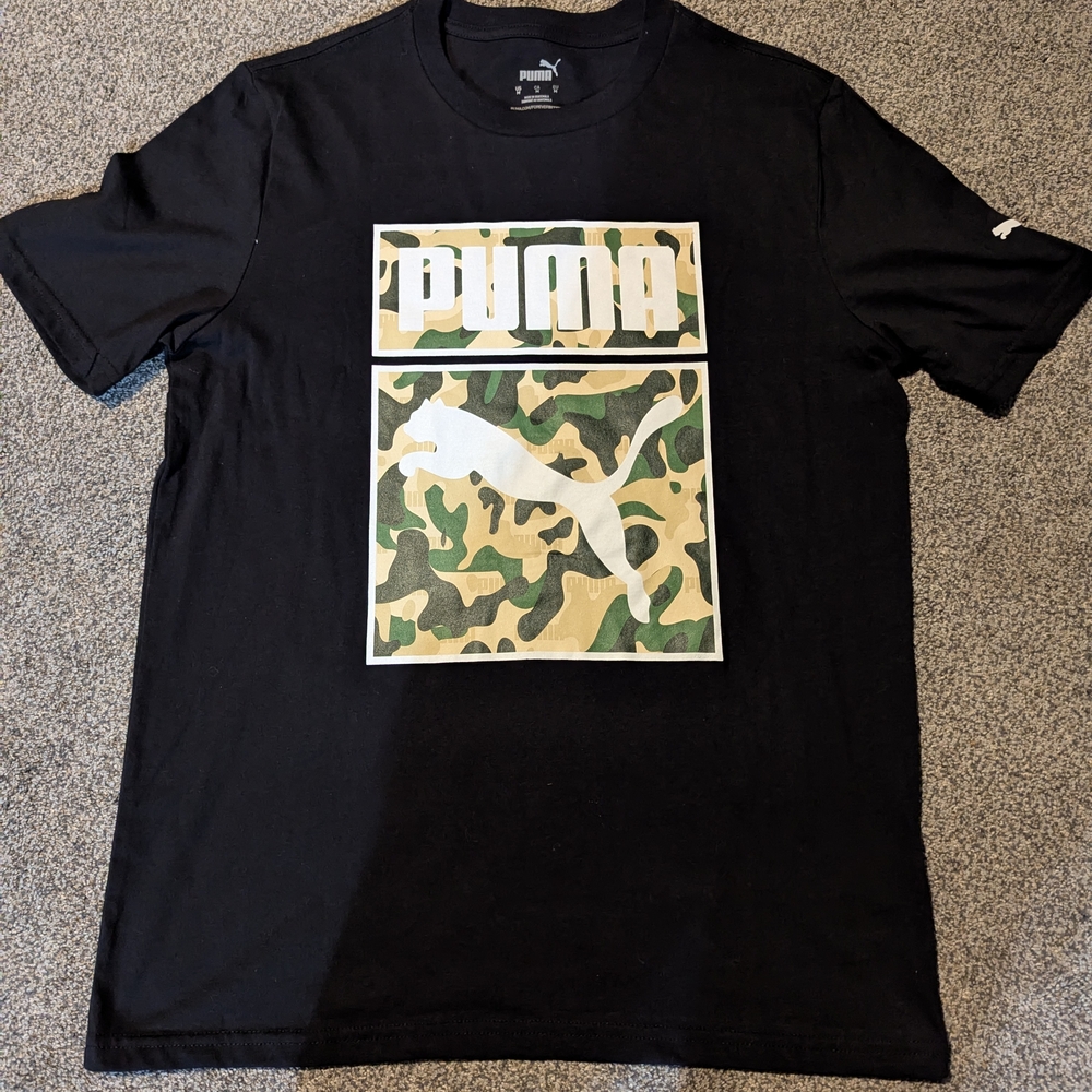 Puma Black Tee with Green Camo Design